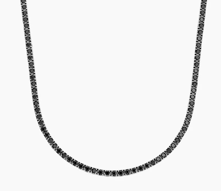 Black Diamond Tennis Necklace 14K White Gold 20in.